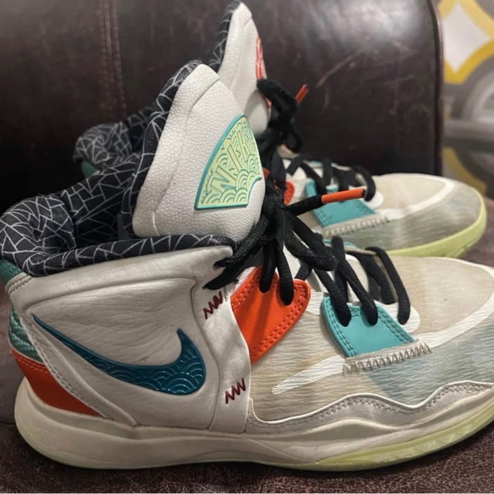 Kyrie Nike Kids White Teal and Orange Basketball Sneakers